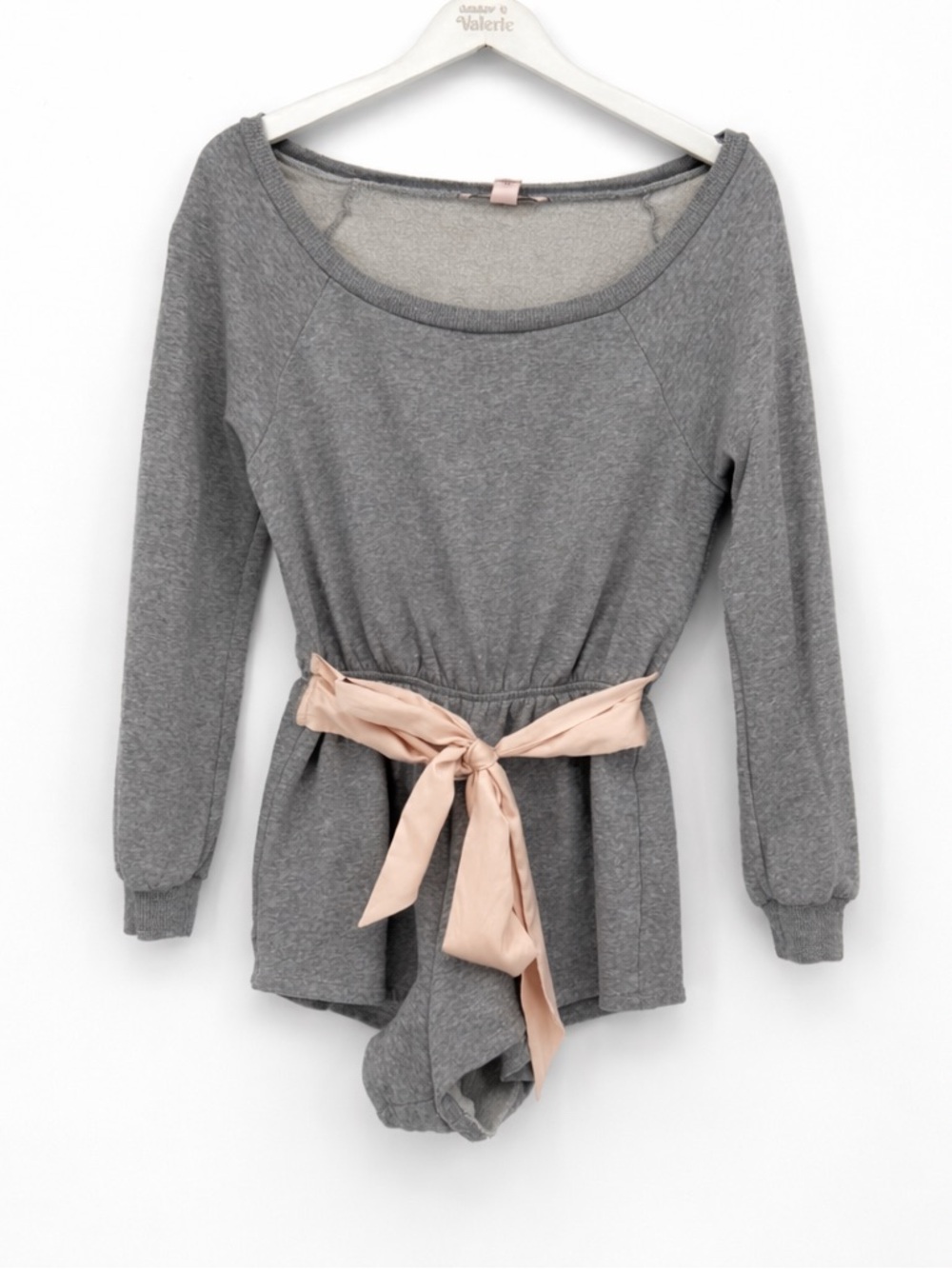 Victoria's Secret Gray Romper Lounge Pajama Cotton Fleece Bow Pink S Balletcore